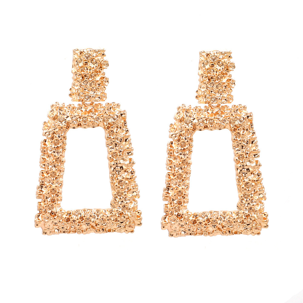 Exaggerated geometric earrings from Europe and America, long and personalized embossed heavy metal earrings are selling well across Amazon details Picture