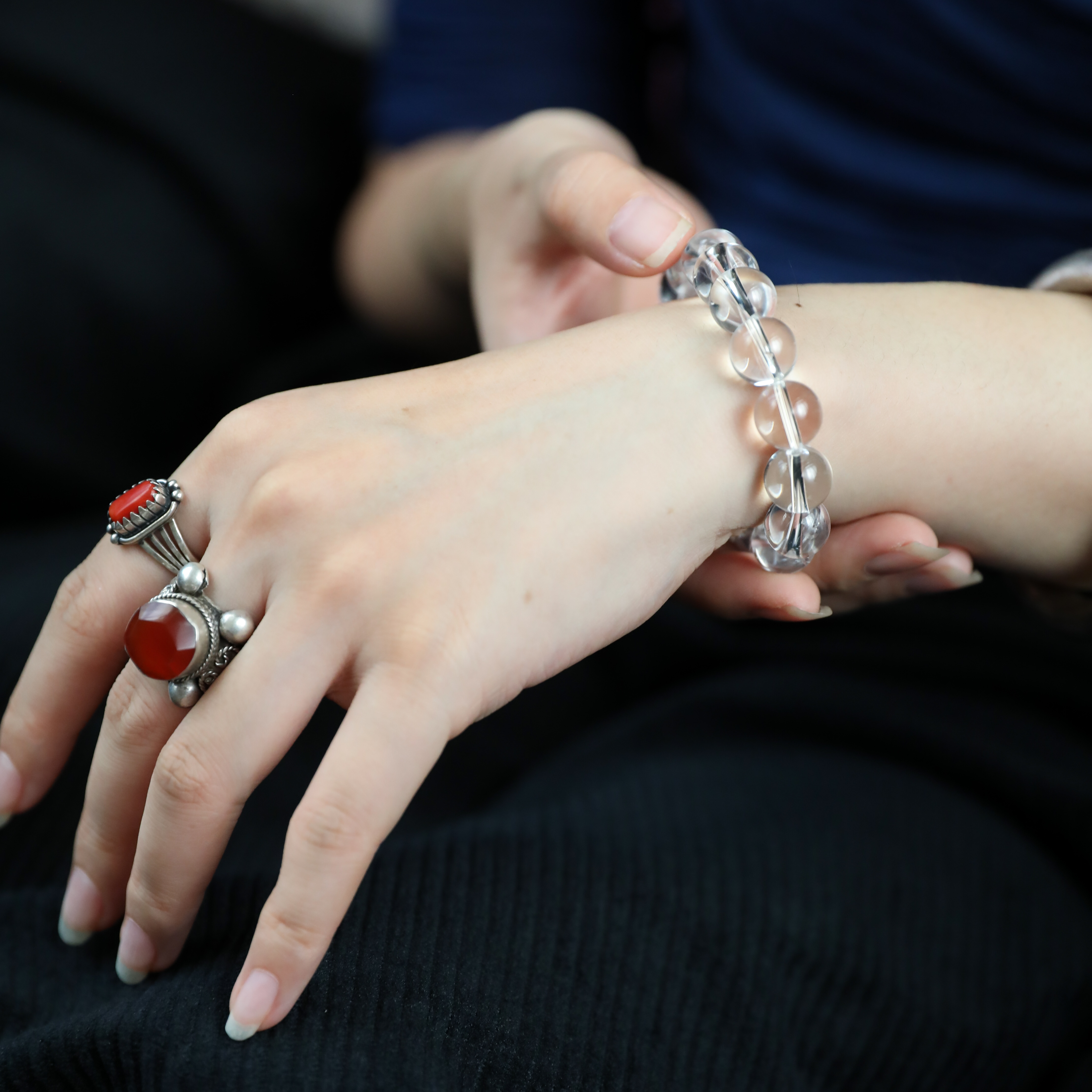 白水晶手链天然东海水晶圆珠手串 老料水晶手链白水晶串散珠配件