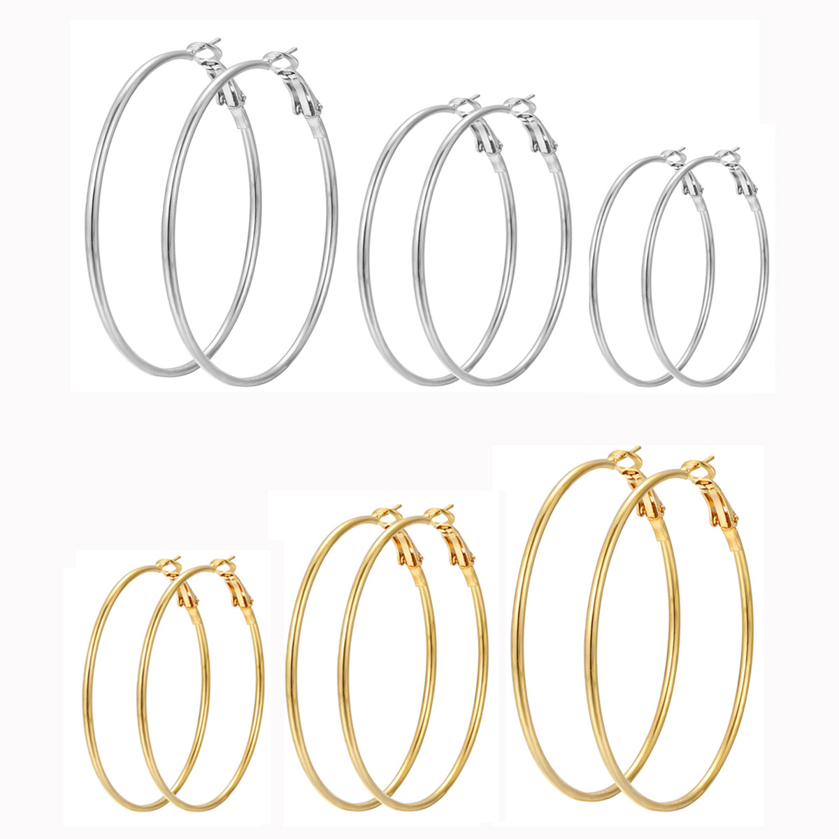 Cross-border best-selling European and American rock exaggerated ear ring geometric circle 6-piece ear ring set, personalized earring combination Item Picture