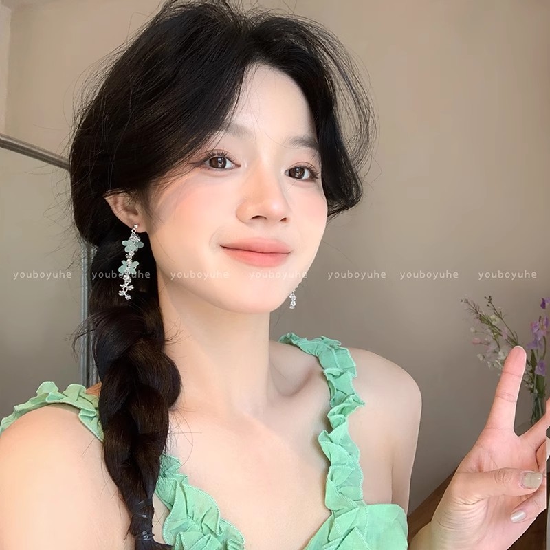 Bohomembo blue flower pendant tassel earrings for women, a new forest-style stud earrings with a summer seaside vacation vibe Specification drawing