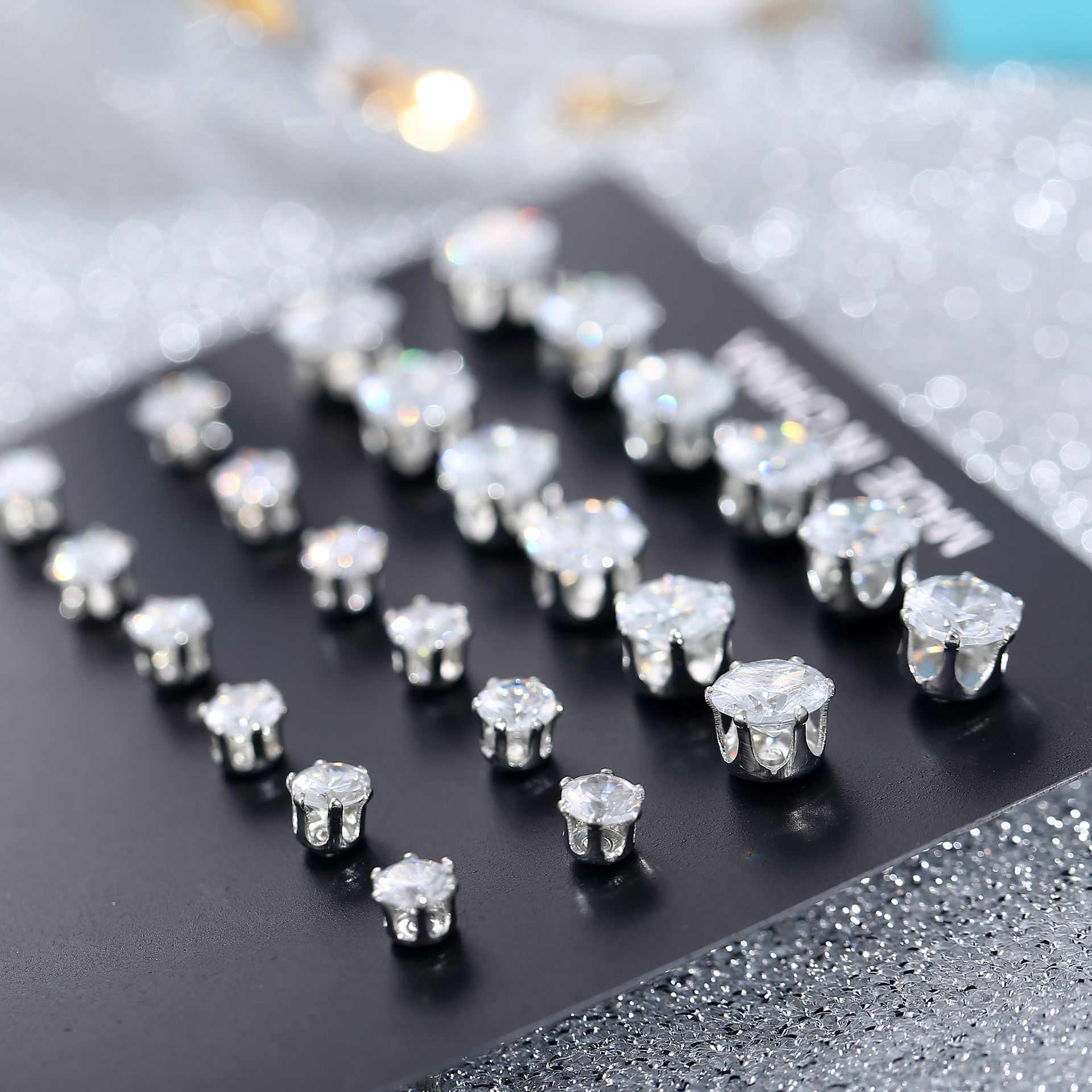 European and American export ear accessories with crystal zirconium six-prong 12-pair earrings, cross-border best-selling ear stud set earrings details Picture