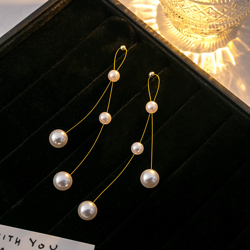 Silver needle high-end, cold style pearl earrings, niche and versatile, long tassel earrings, simple and individual earrings for women Specification drawing