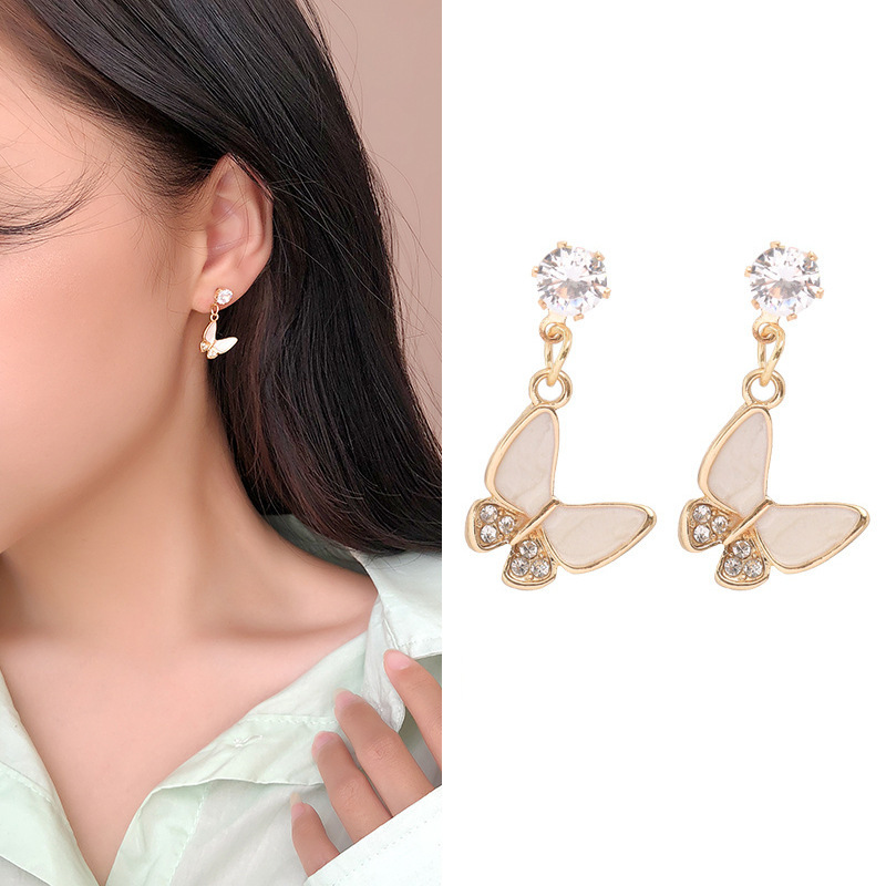 S925 Silver Needle Korean elegant female oil-dripping butterfly earrings, new trendy, simple and fresh stud earrings full figure