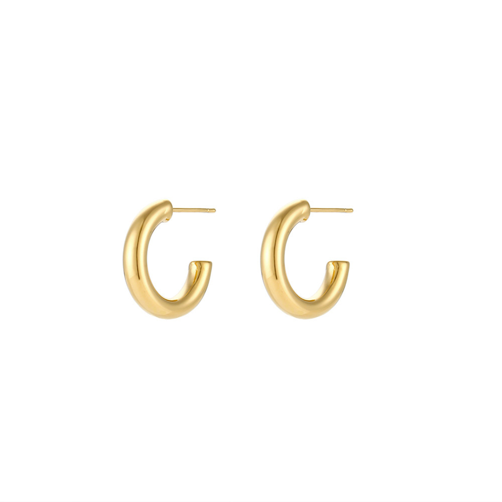 Fashionable and versatile metal style ear rings and earrings, minimalist and cold style plain ring C-shaped earrings, European and American personalized accessories Item Picture