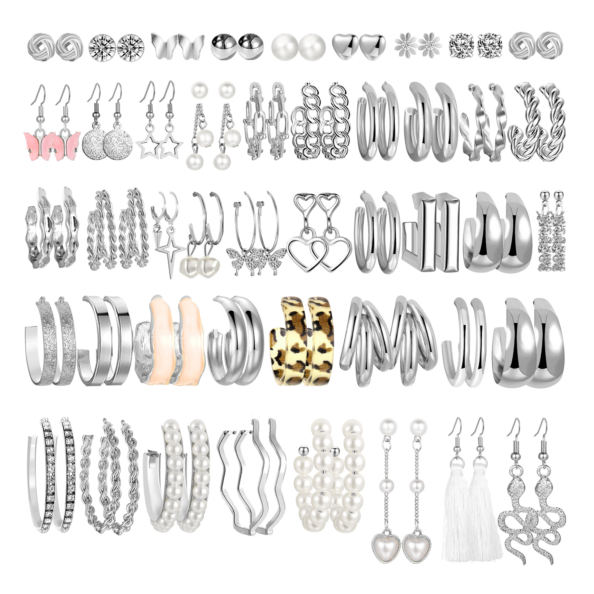 A set of 45-piece ins light luxury and high-end earrings featuring cross-border fashion and exquisite butterfly heart style from Europe and America Item Picture