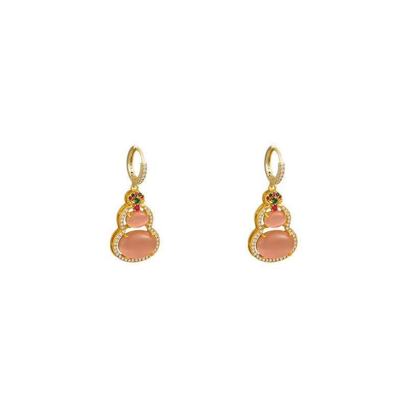 Cat's eye stone gourd earrings for women 2025 New bestseller, high-end and elegant stud earrings, light luxury and niche new Chinese-style earrings Item Picture