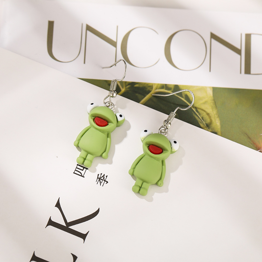 53798 Han Zhishang Europe and America Independent Station New style small frog stud earrings, creative and cute green frog earrings wholesale details Picture