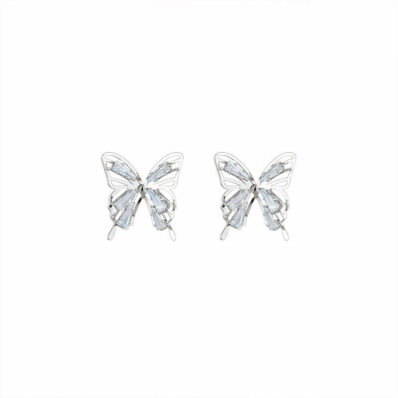S925 Silver Needle Korean hollowed-out bow Super Flash Zircon, niche style, versatile, high-end design earstud earrings Item Picture