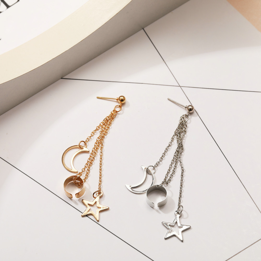 New cross-border ear clips from Europe and America, creative, retro and simple alloy metal ear clips, five-pointed star earrings for women details Picture