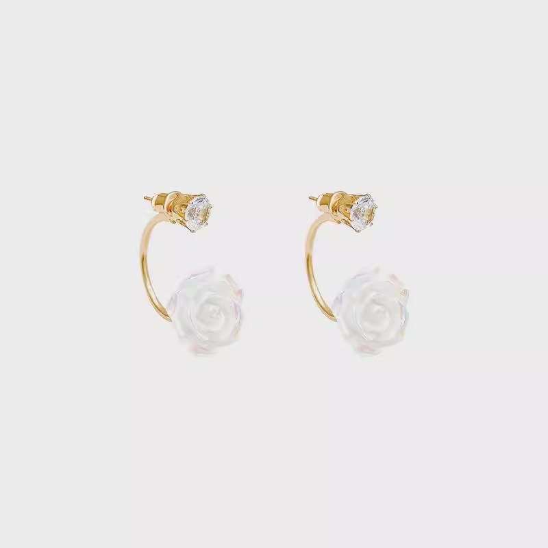 Camellia flower earrings for women, a high-end resin hanging style with iridescent flowers, fashionable and elegant stud earrings, a pair of two-wear earrings Item Picture