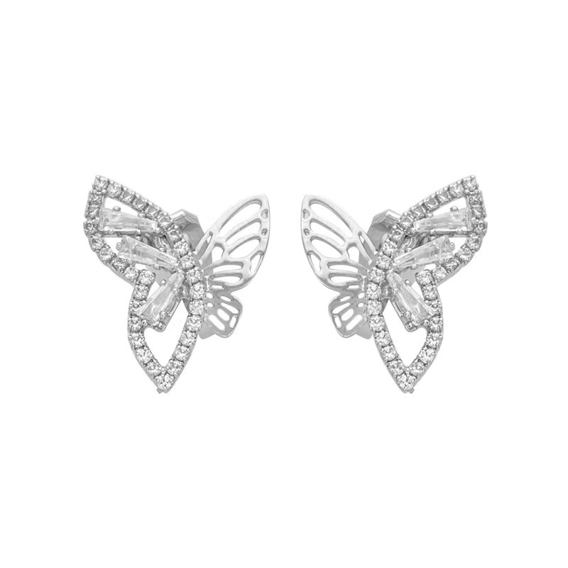 The exquisite zircon butterfly hollowed-out symmetrical stud earrings are a light luxury, niche and versatile accessory for women Item Picture