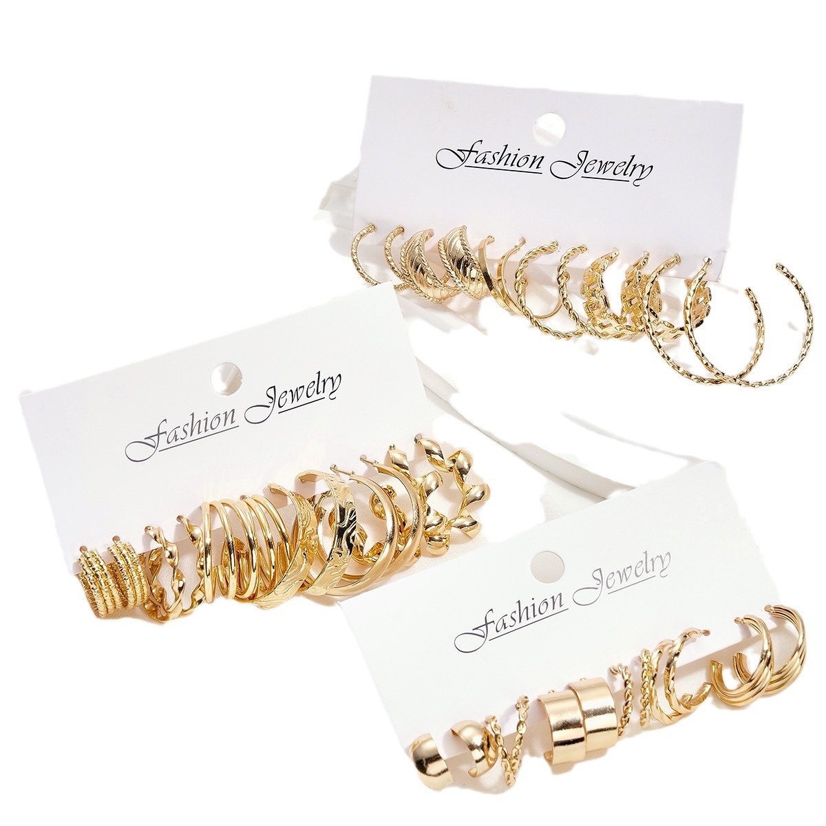 A new 18-piece set of personalized metal twisted chain spiral ear rings and geometric earrings from Europe and America Item Picture
