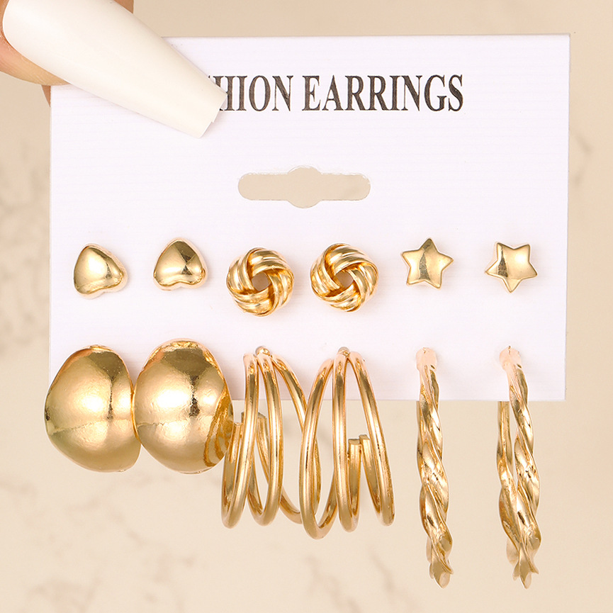 Wholesale of cross-border European and American fashion high-end earring, retro pearl geometric C-shaped heart-shaped wound ball earring set Specification drawing