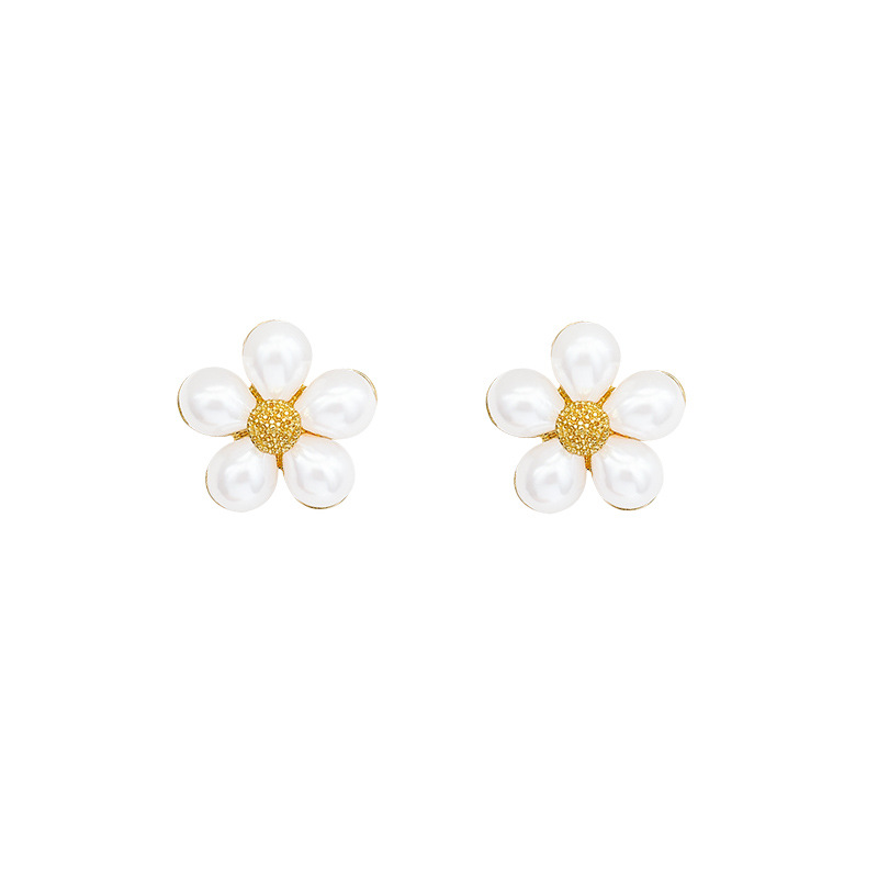 Fashionable flower pearl stud earrings for women, high-end and light luxury earrings, diamond-encrusted French new style, exquisite and elegant earring accessories Item Picture