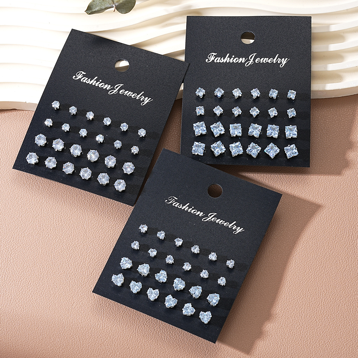 Cross-border fashion ins simple square geometric Zircon stud earrings 36-piece set, high-end and elegant heart-shaped earrings wholesale Application Scenario