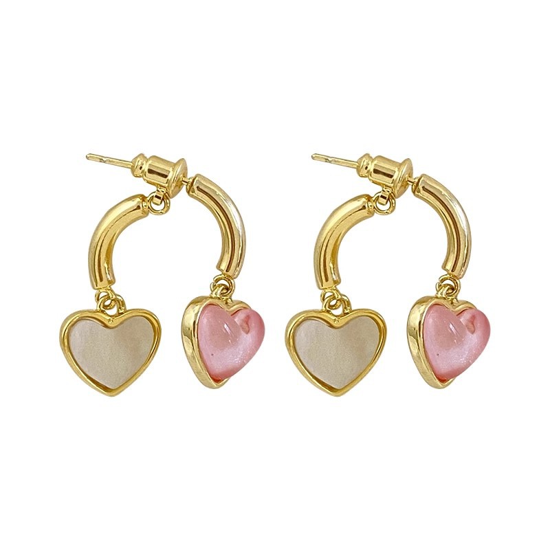 French-style retro charm, gentle wind drop glaze heart-shaped earrings, light luxury, niche and high-end, versatile earrings for women's new style Item Picture