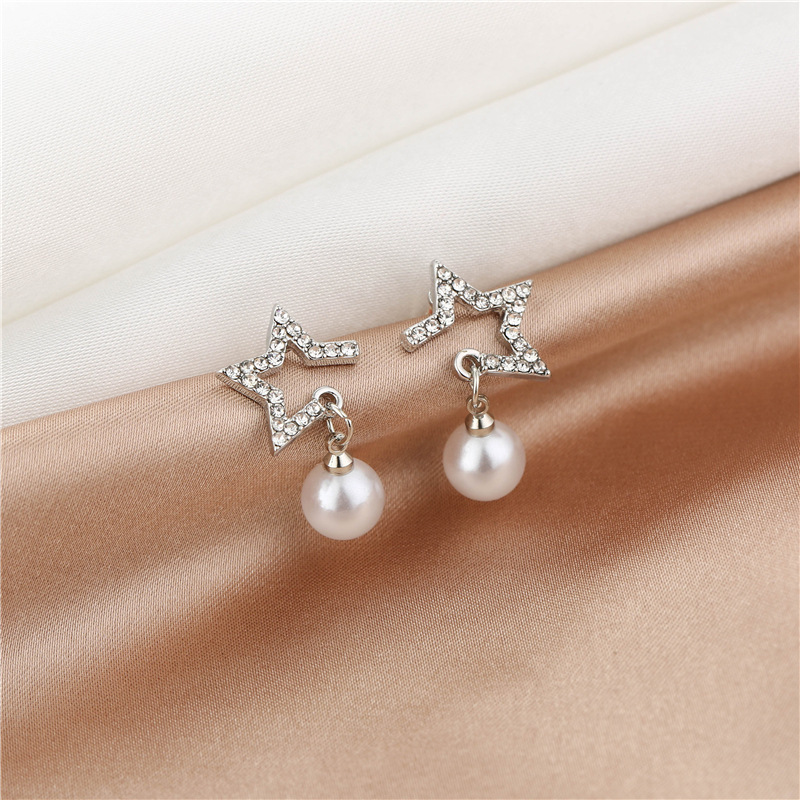 Direct sales from Dongdaemun Star Ear Stud, Pearl Moon Full Diamond, high-end and elegant ladies' ear stud manufacturer Specification drawing