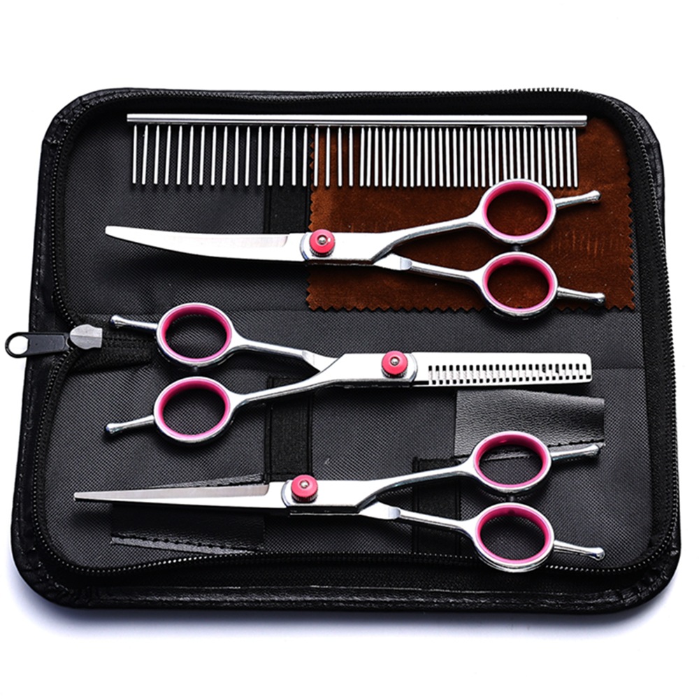 Pet grooming scissors set, split color flat scissors, upper and lower curved fishbone, cat and dog grooming and hairdressing pet scissors Application Scenario