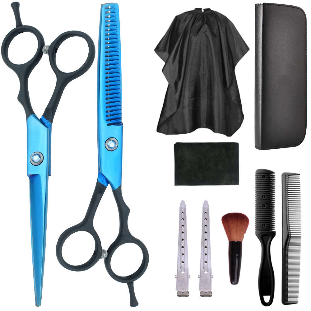 Cross-border hairdressing scissors, stainless steel bangs, flat thinning teeth scissors, high-end professional hairdressing scissors set for hairstylists full figure