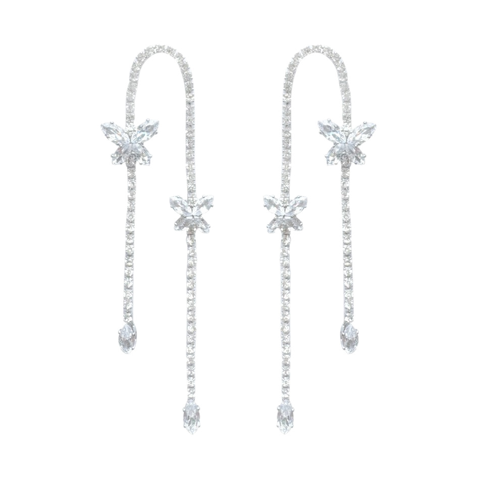 925 Silver Needle delicate and exquisite butterfly earrings, versatile for women, long zircon stud earrings, elegant and stylish tassel earrings Item Picture