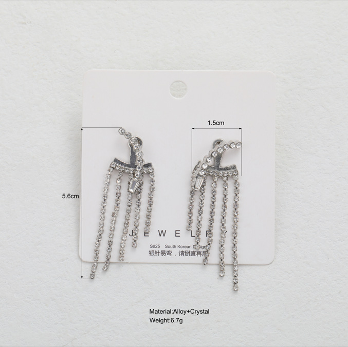 European and American cross-border best-selling ins-style luxurious and dazzling studded tassel elegant ladies' earrings earrings details Picture