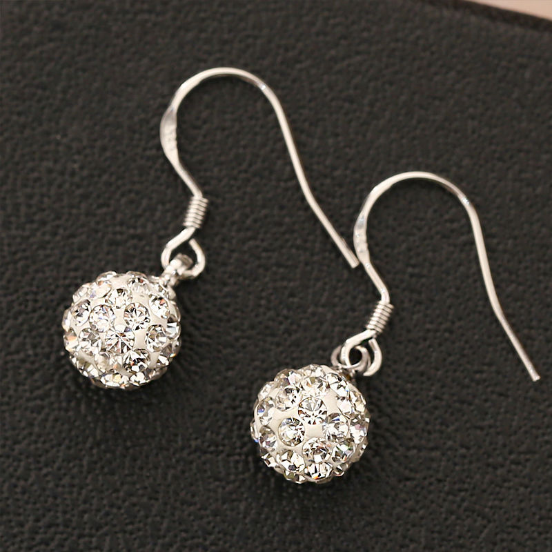 White diamond ball ear hooks S925, silver needle ear hooks and stud earrings, Korean-style fashionable starry sky earrings and earrings for women Item Picture
