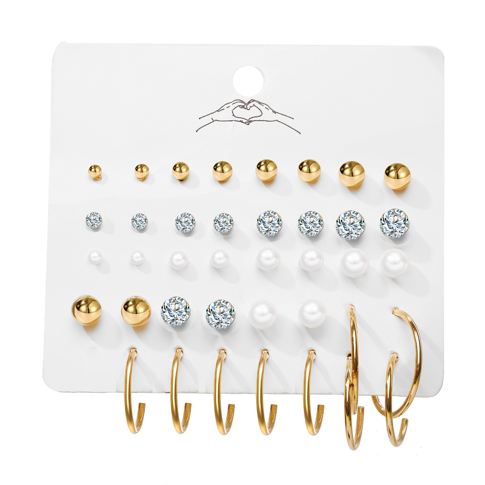 Wholesale of 20 pairs of cross-border imitation pearl zircon ear stud sets from Europe and America, featuring a creative, retro, simple and elegant style Item Picture