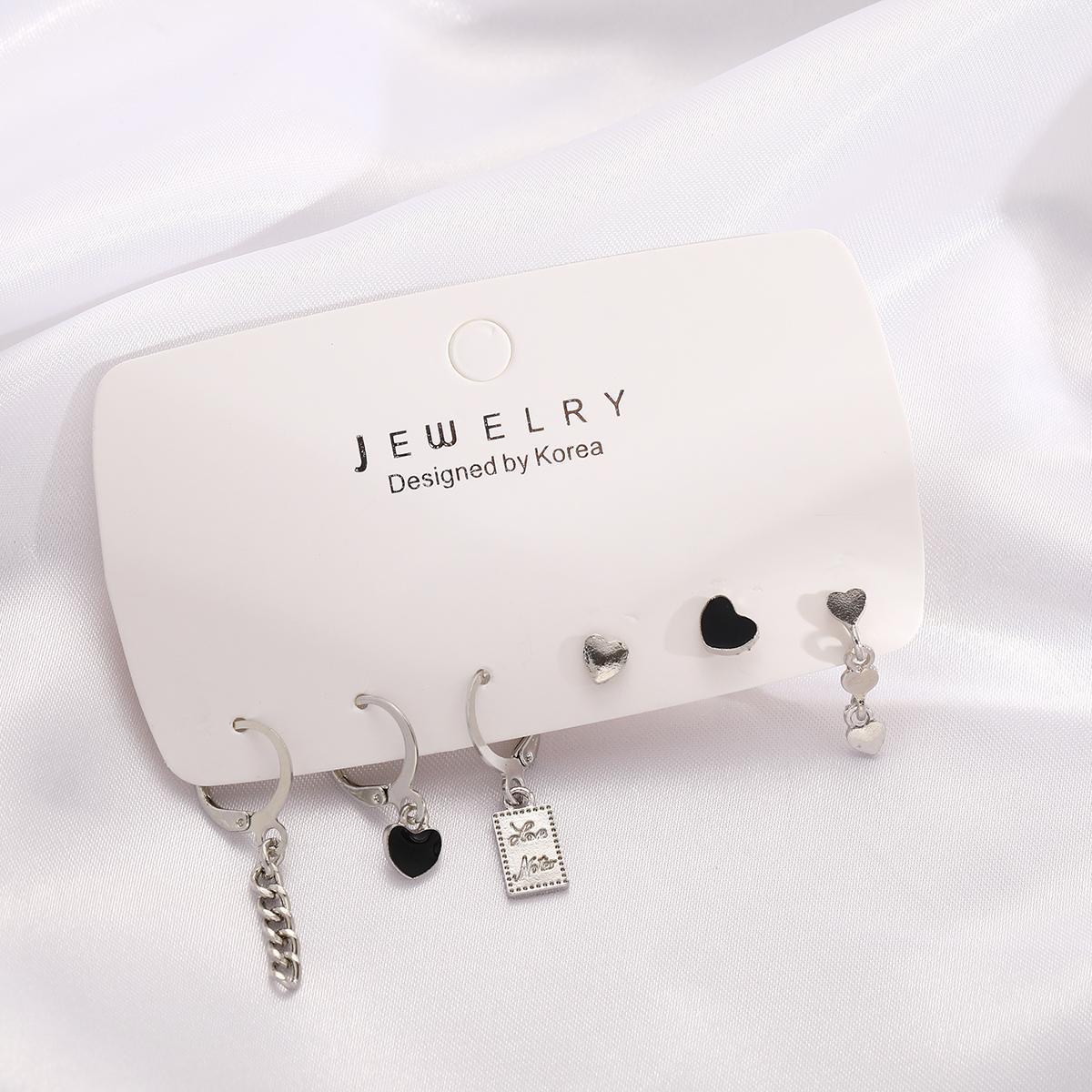 A 6-piece set of popular cross-border design stud earrings for women, featuring butterfly zirconia heart-shaped and girlish hearts from Europe and America Specification drawing