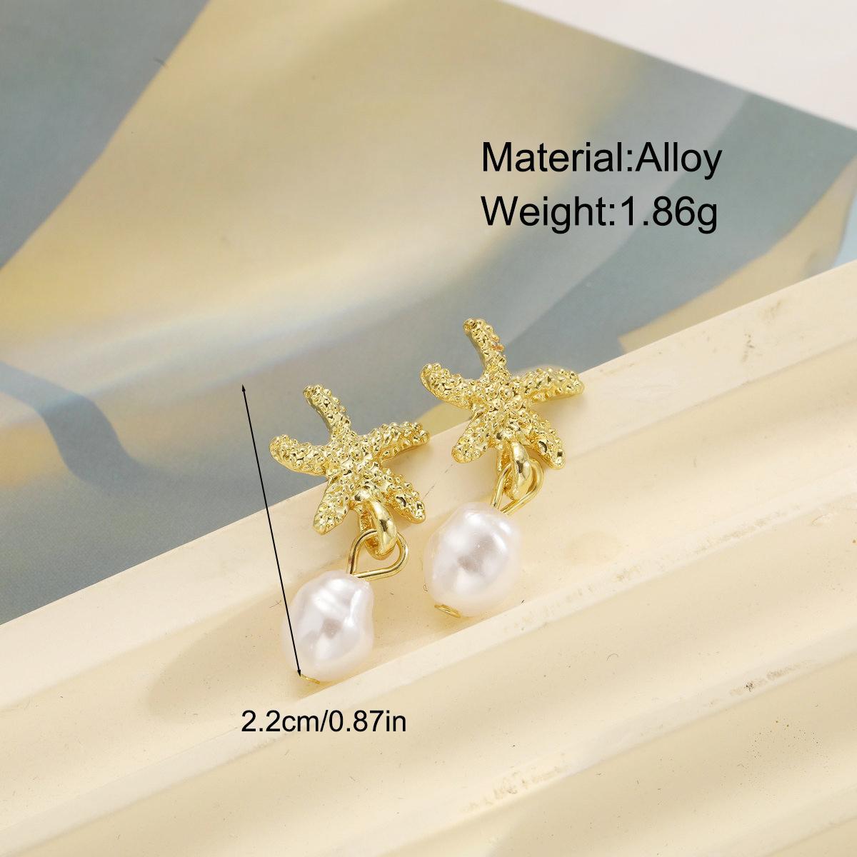 European and American cross-border best-selling imitation pearl pendant earrings, starfish and scallop stud earrings, fashionable beach gold jewelry earrings for women details Picture