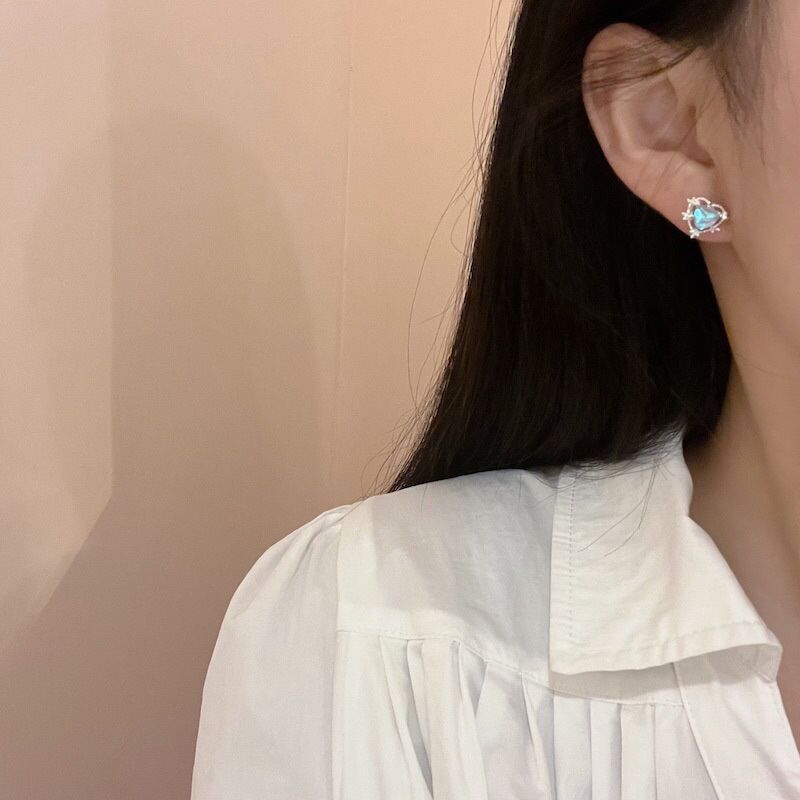 s925 Silver Needle Aurora Sparkling Heart-shaped Earrings Set, retro and niche design, 2022 New Trendy earrings and earrings Specification drawing