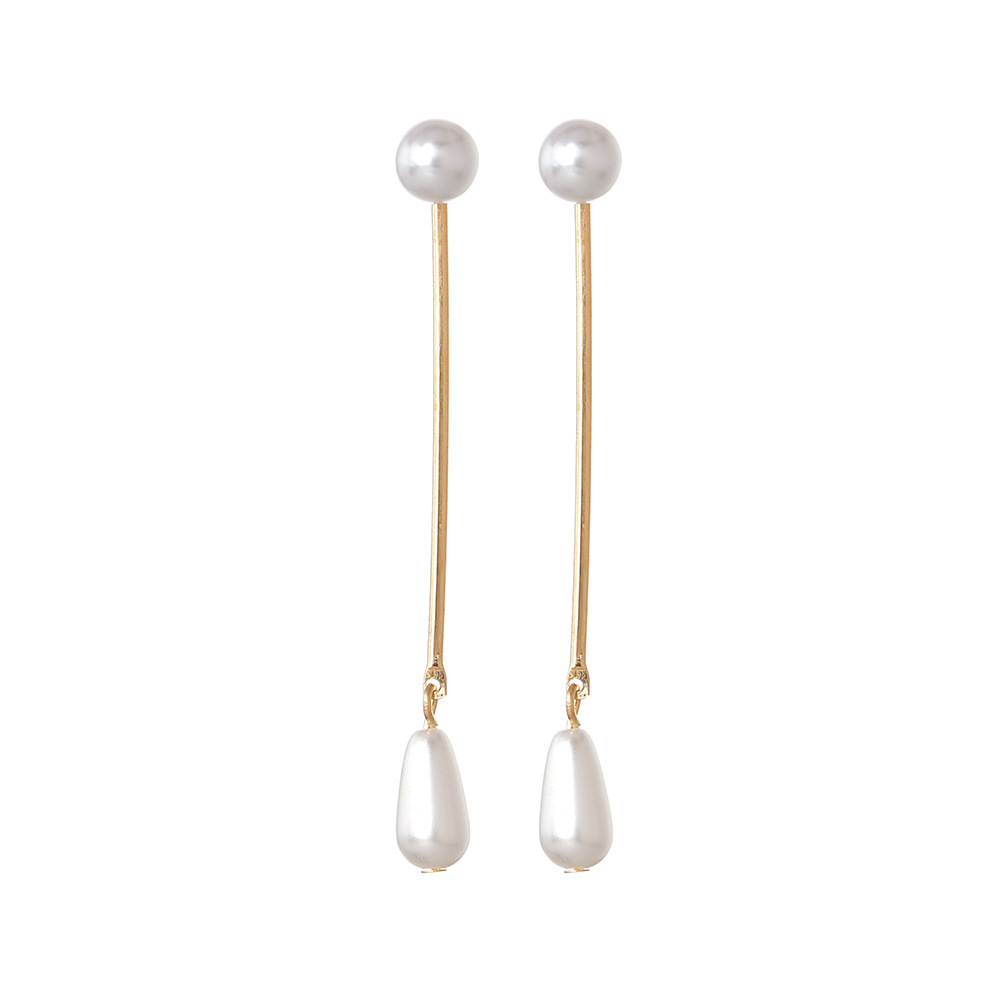 Cross-border supply of simple and fashionable teardrop-shaped pearl metal earrings, elegant and stylish women's earrings wholesale details Picture