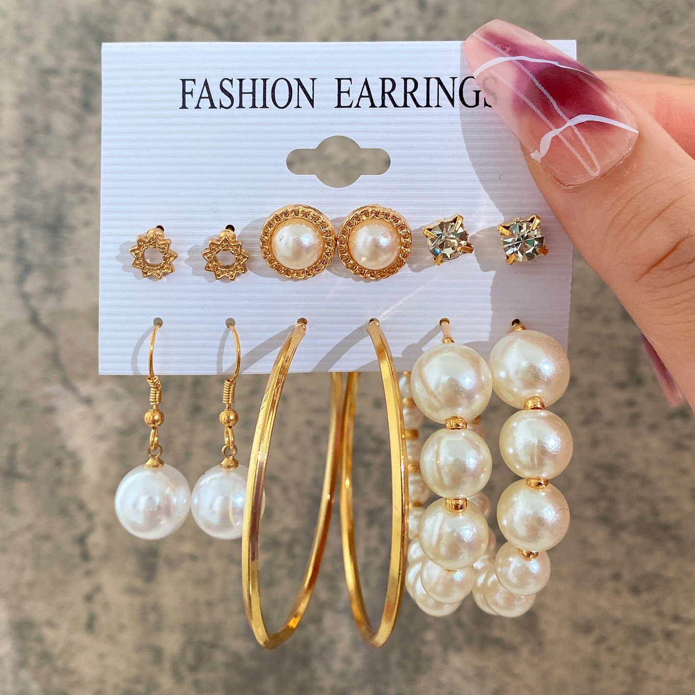 5244301 Cross-border Personalized Acrylic imitation pearl tassel Earrings Set Creative and simple geometric metal earrings full figure