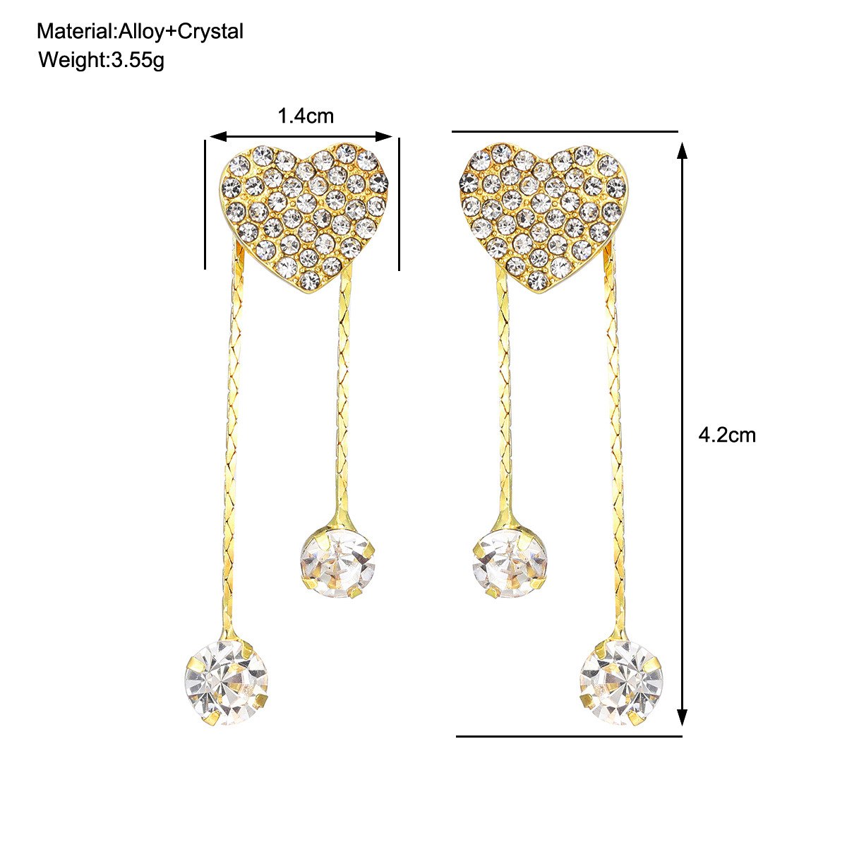 TEMU's best-selling asymmetrical full-diamond heart-shaped earrings, featuring two pairs of stud earrings and a fashionable and elegant peach-shaped tassel design details Picture
