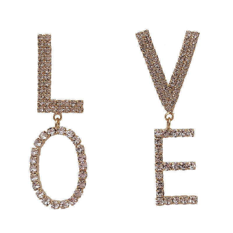The new Korean S925 silver needle full diamond "LOVE" letter earrings are a popular, stylish and versatile accessory for women Item Picture