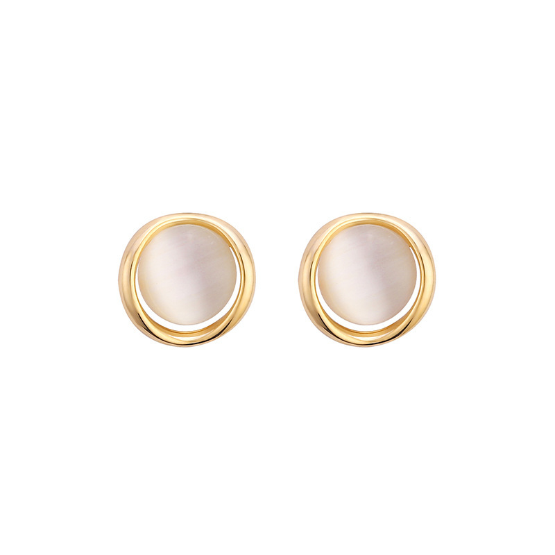 Mini cat's eye stone stud earrings for women, delicate and small, pure silver style, simple Korean earrings S925 silver needle Item Picture
