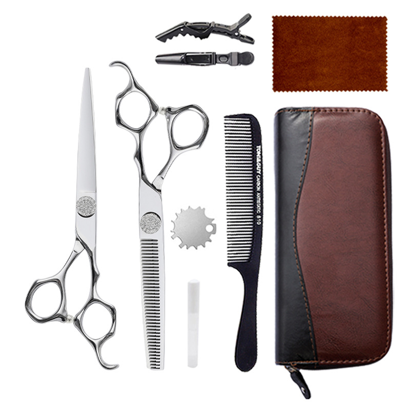 Hairdressing scissors set: 6-inch 9CR stainless steel flat teeth scissors, thin bangs cutting tools, hairdressing scissors undefined
