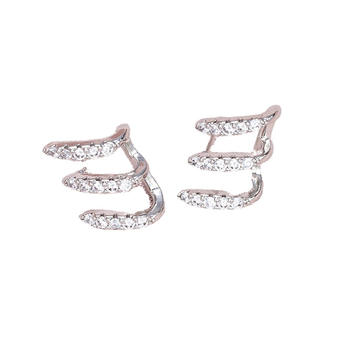 Full-service cross-border creative design sense, niche three-prong diamond-encrusted arc-shaped copper ear studs, wholesale of European and American earrings for women Item Picture