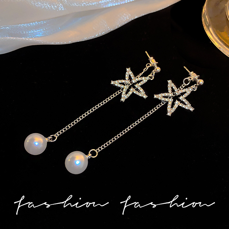 Exquisite full-diamond star-shaped tassel earrings make the face slimmer. Long pearl stud earrings exude a light luxury and high-end feel. Unique silver needle earrings Specification drawing