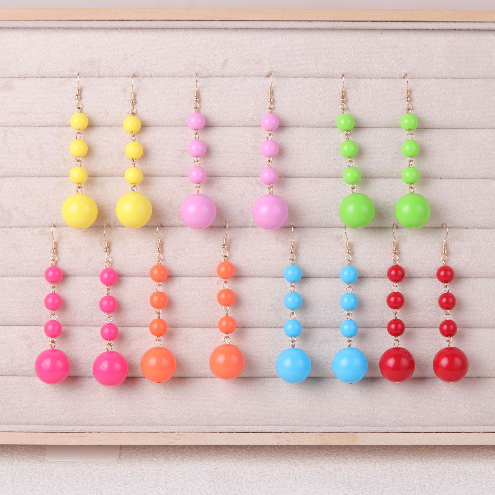 Japanese and Korean style simple candy-colored large and small round bead acrylic stud earrings, long exaggerated earrings and earrings for women full figure