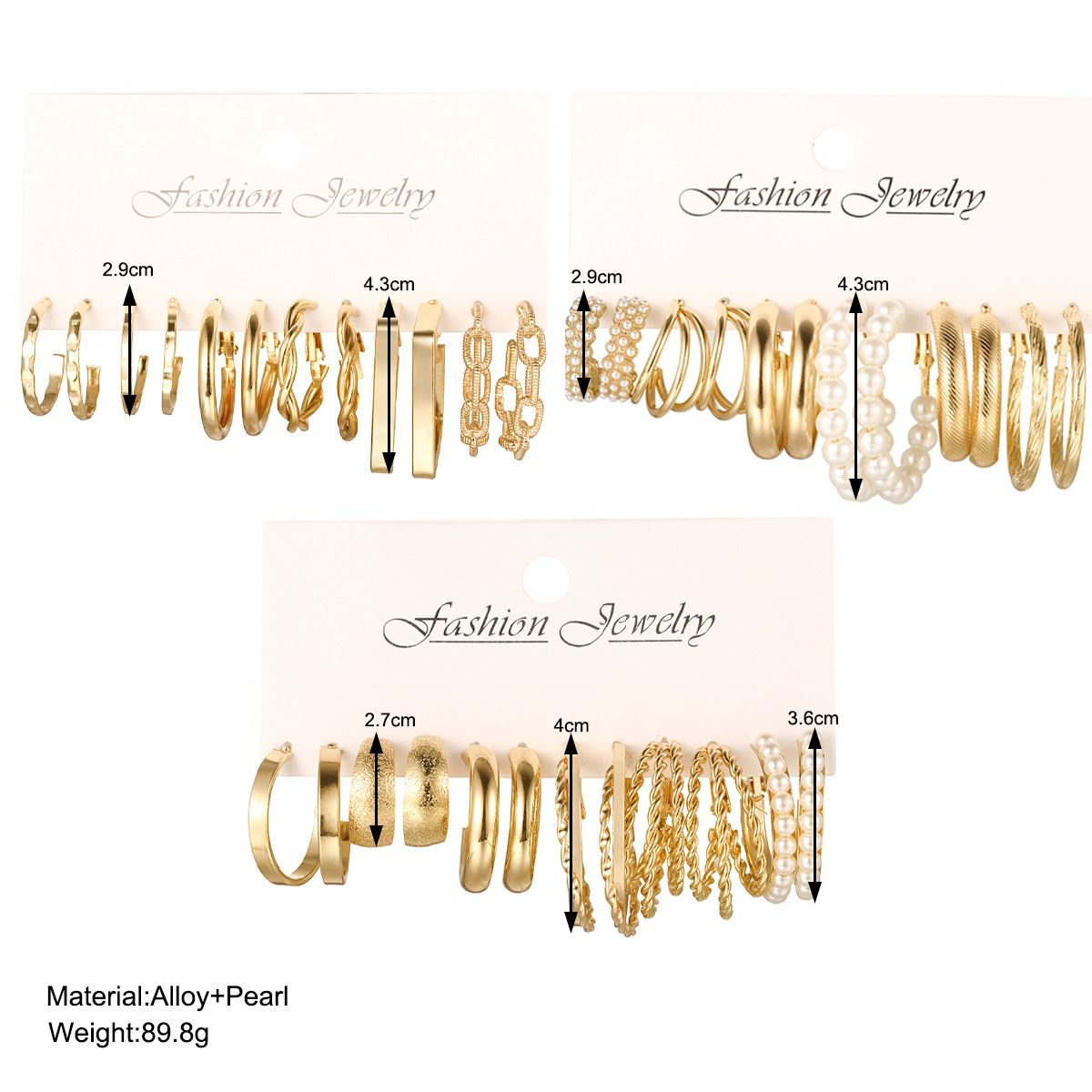 European and American cross-border new metal earring square geometric imitation pearl earring set 18-piece set Earrings details Picture