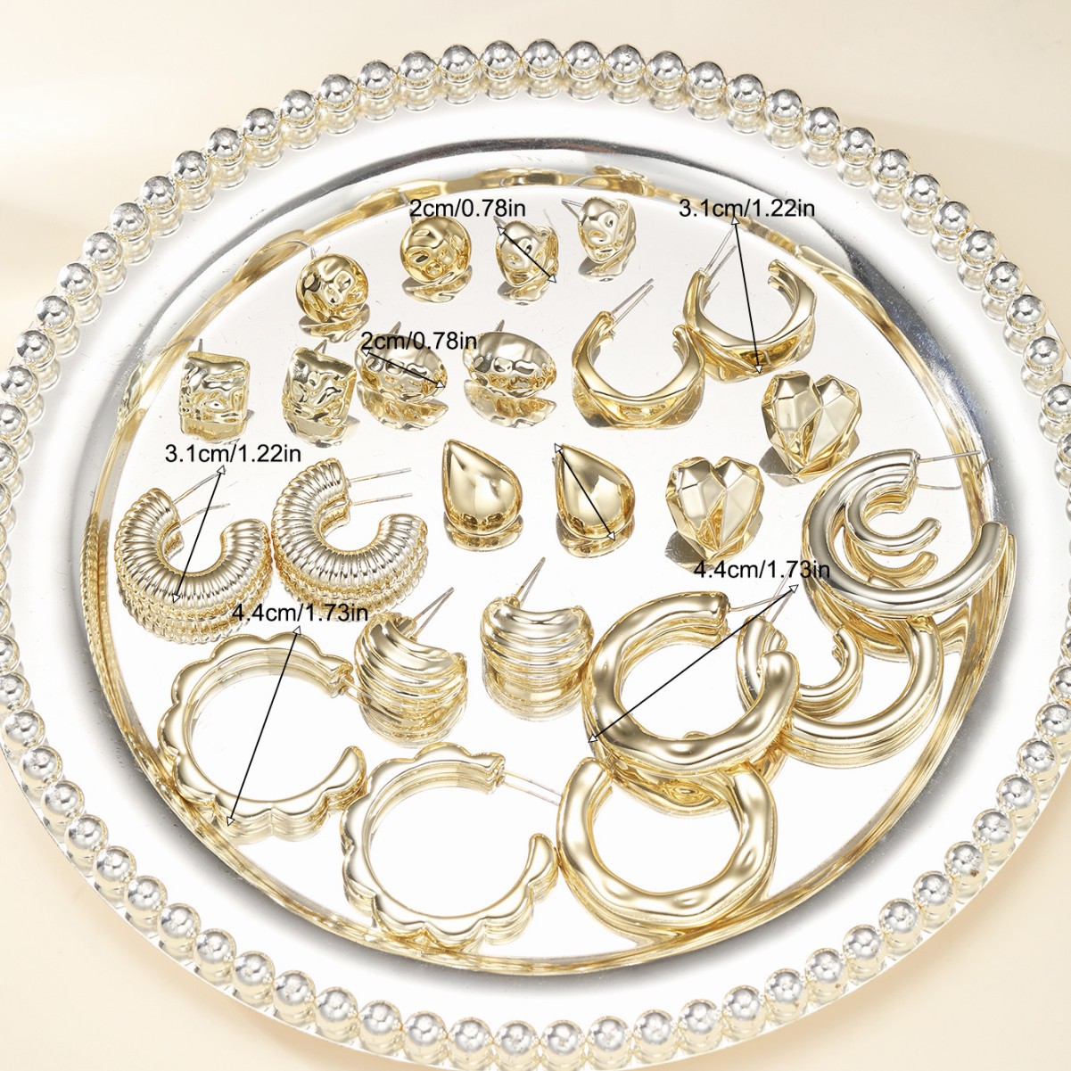 European and American cross-border fashion, individual, simple and irregular CCB teardrop heart earrings 12-piece set, card set, wholesale in stock details Picture