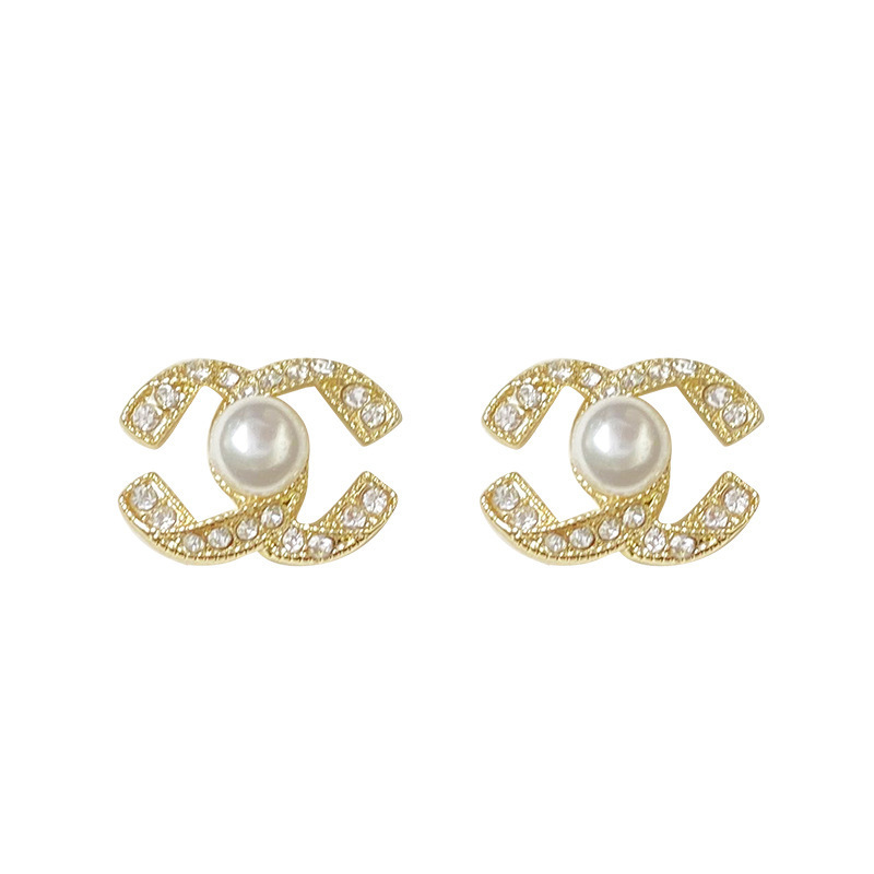 S925 Silver needle Korean version Dongdaemun slightly set diamond pearl stud earrings, simple and elegant ladylike style earrings, fashionable earrings Item Picture