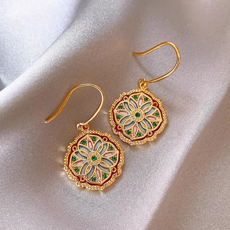 Monet Garden Flower Earrings for women, new Chinese-style light luxury high-end feel, stud tassels, elegant earrings, vintage earrings details Picture