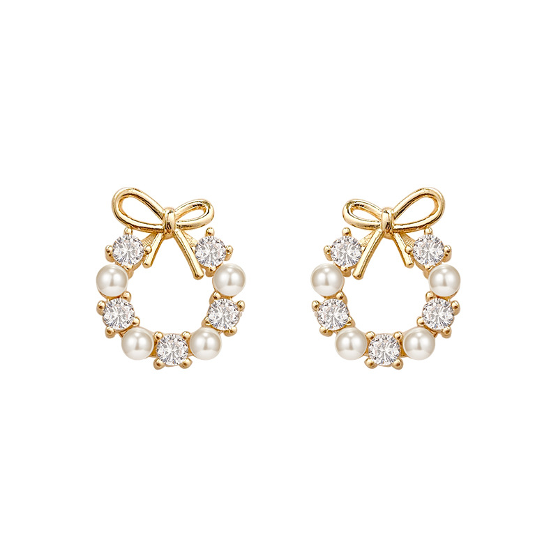 Pearl bow stud earrings for women, Japanese and Korean style, internet-famous and elegant light luxury stud earrings S925 silver needle small earrings wholesale Item Picture