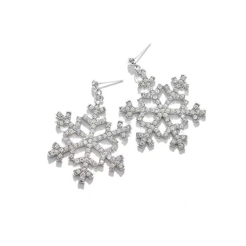 Exaggerated large ice flower ear, Korean versatile long snowflake tassel earrings, elegant ring, personality, internet-famous stud earrings for women Item Picture