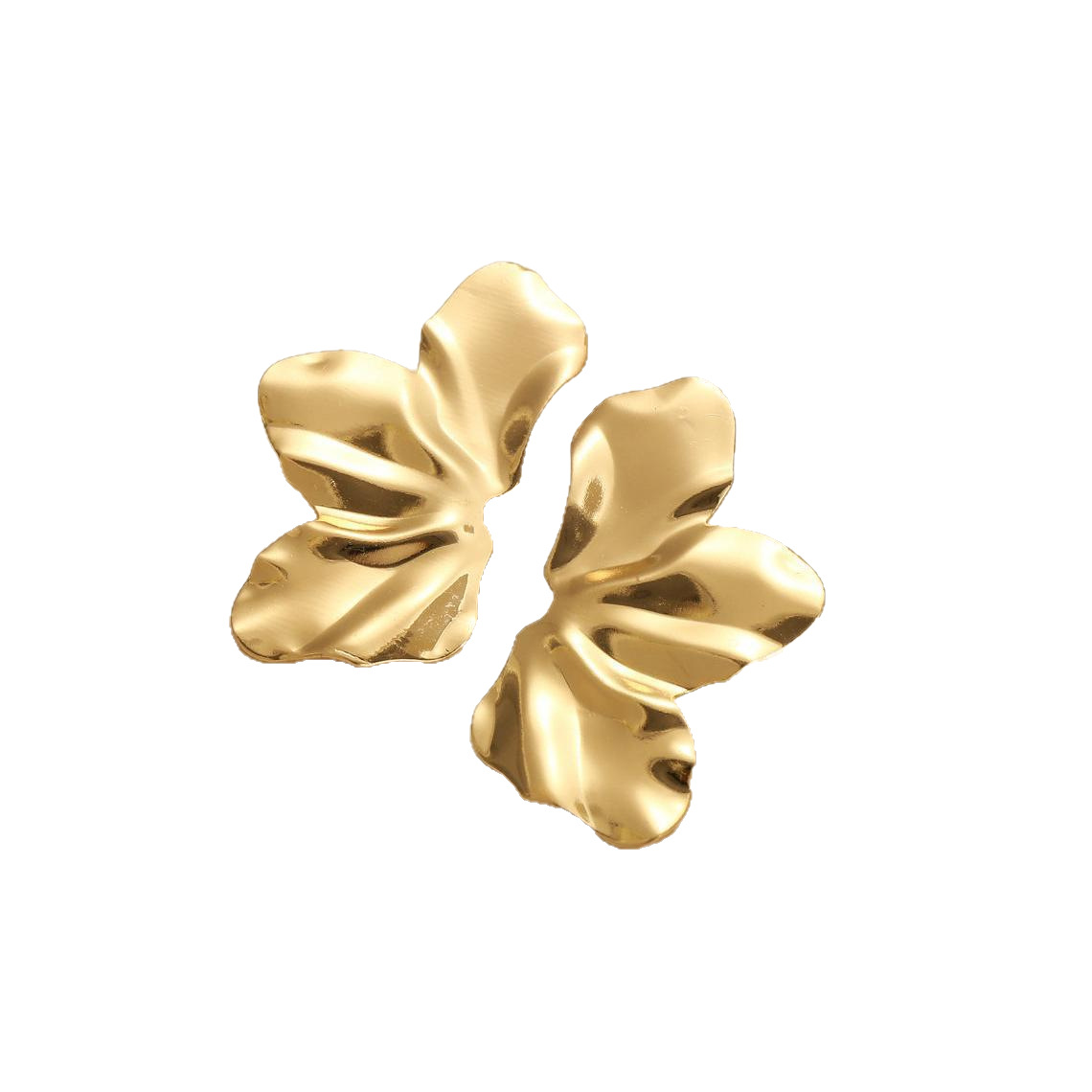 Cross-border best-selling golden flower ear studs, symmetrical, simple and irregular petal ear studs Item Picture