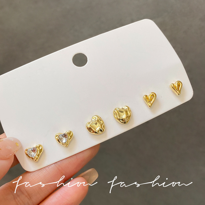 European and American niche design sense metal irregular concave-convex hammer pattern ear studs, light luxury high-end set earrings and earrings Specification drawing