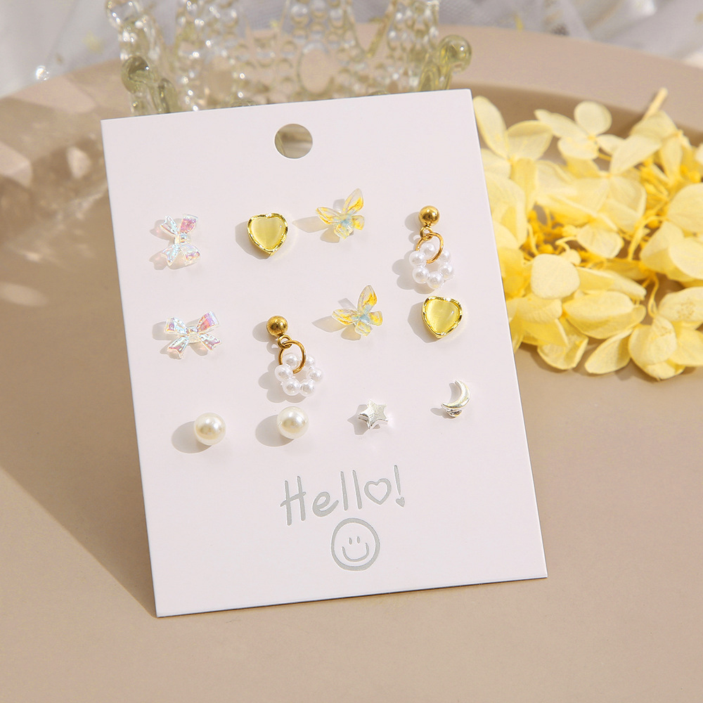 New cross-border color butterfly stud earrings creative heart star Moon earrings set 6 pieces earrings set Application Scenario