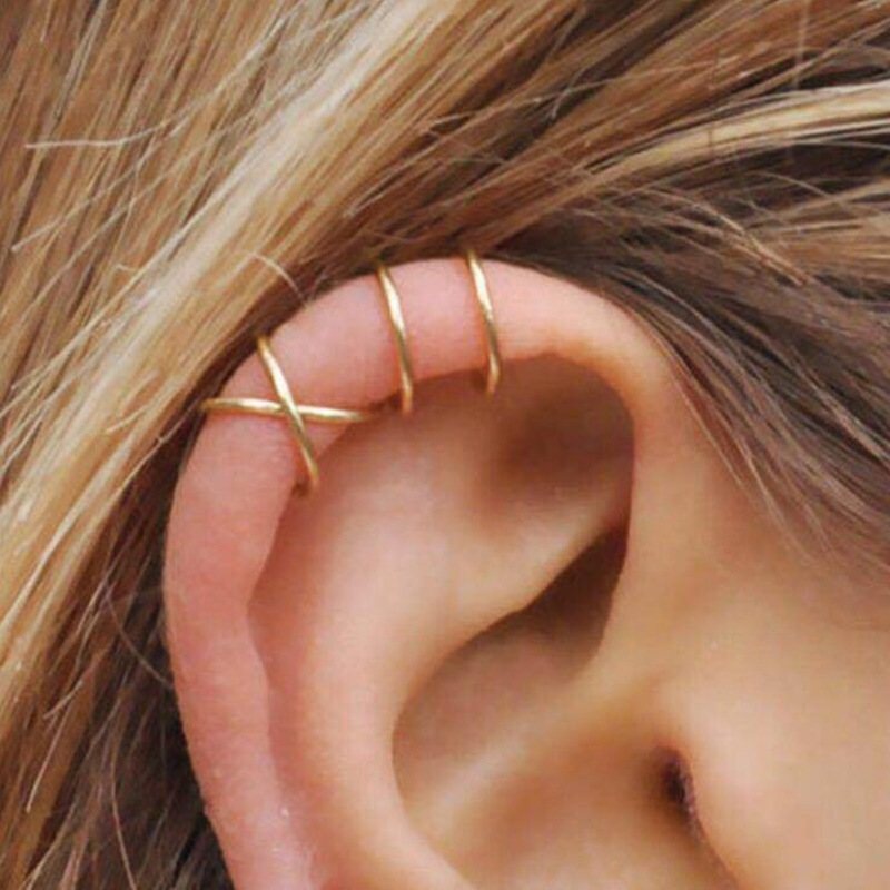 Cross-border European and American ins style 5-piece creative, individual and fashionable cartilage leaf double-layer earless stud and ear clip set full figure