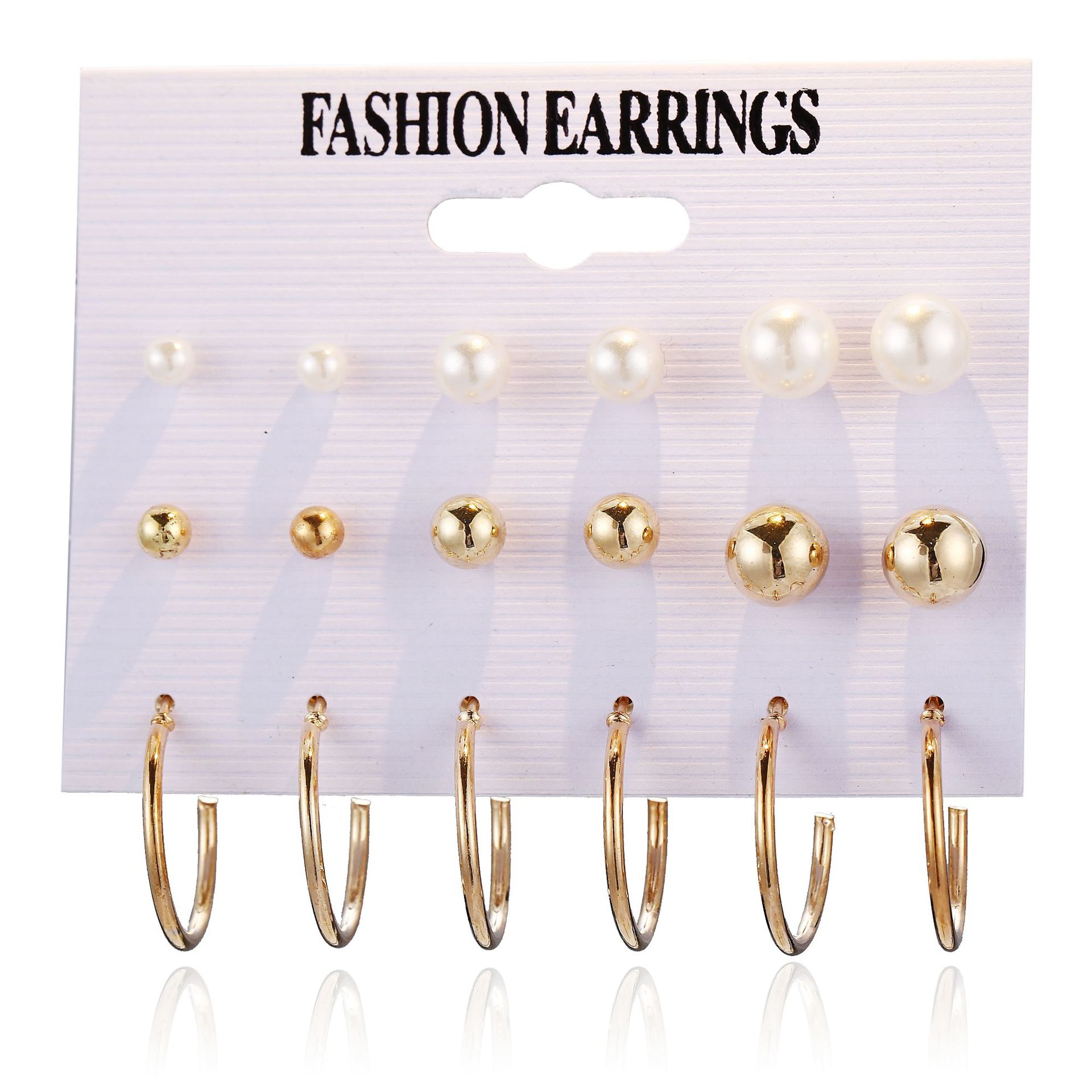 Wholesale of new cross-border earrings from Europe and America. Creative and simple imitation pearl open circle stud set, 9 pairs Item Picture